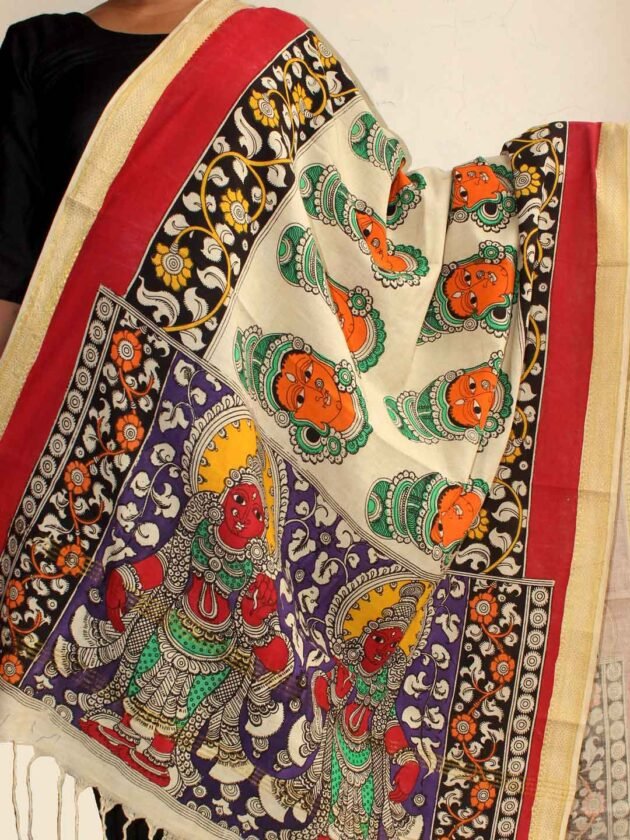 faces-Kalamkari-handpainted-mangalagiri-cotton-dupatta-shilphaat