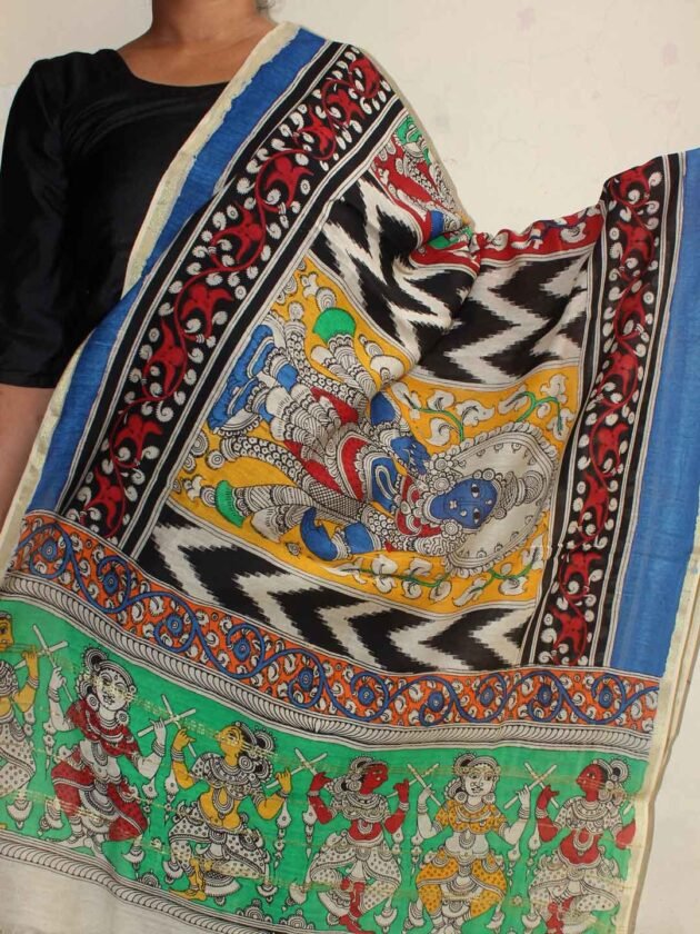 godess-handpainting-on-multicolour-chanderi-kalamkari-dupatta-Shilphaat