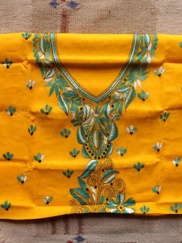 green-and-white-kanthawork-yellow-cotton-kurta-fabric