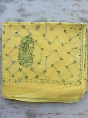 green-chikankari-on-yellow-cotton-saree