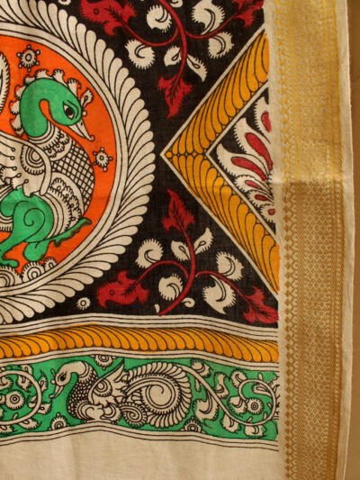 leaves-and-flowers-pen-kalamkari-cotton-shawl