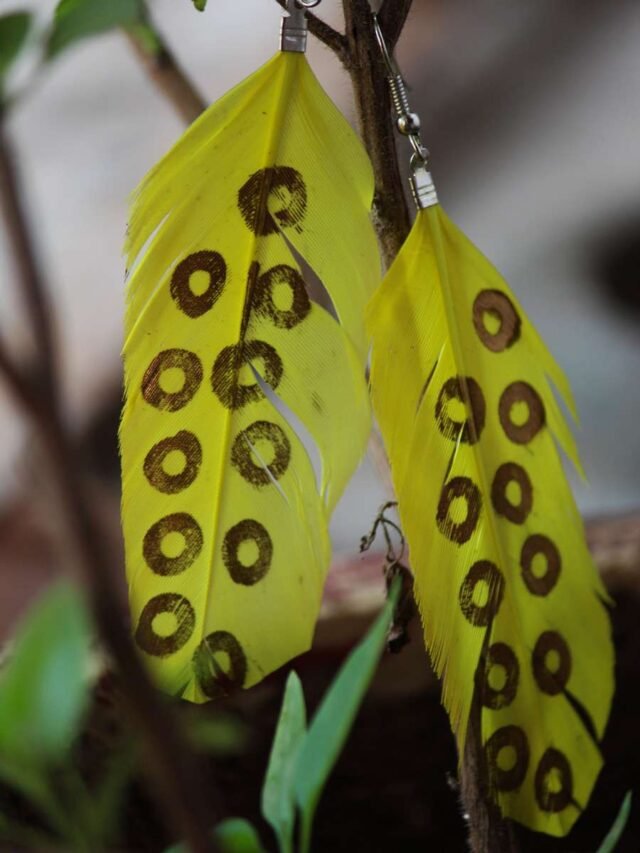 lemon-yellow-feather-earrings