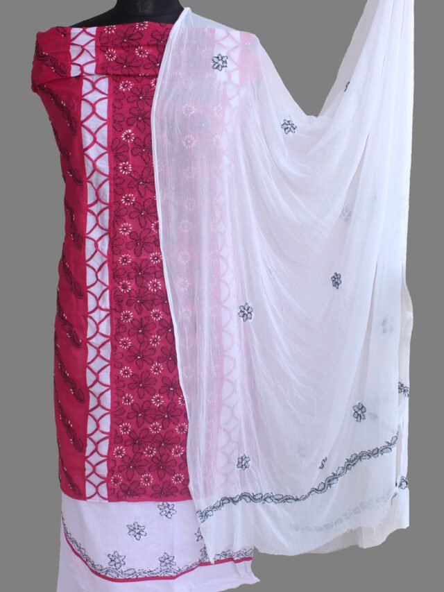 magenta-and-white-chikankari-cotton-dress-material