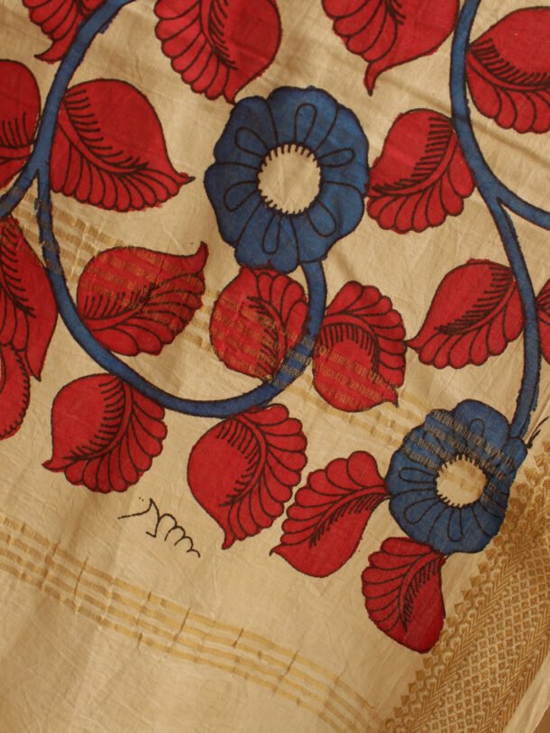 multicolour-leaves-handpainted-kalamkari-cotton-scarf