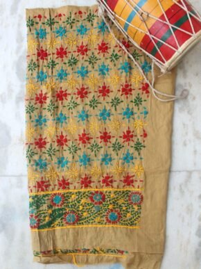 multicolour-phulkari-on-fawn-brown-punjabi-slawar-fabric