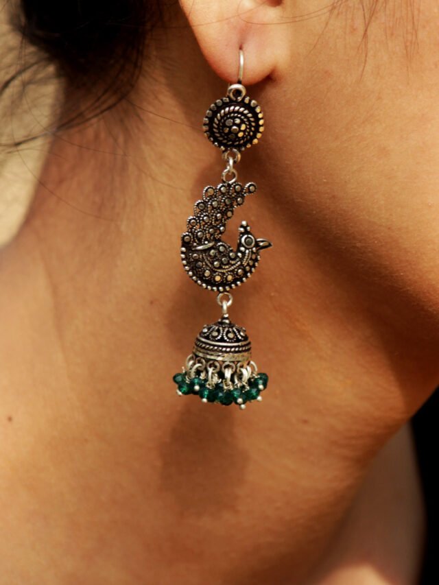 peackok-real silver-jhumki