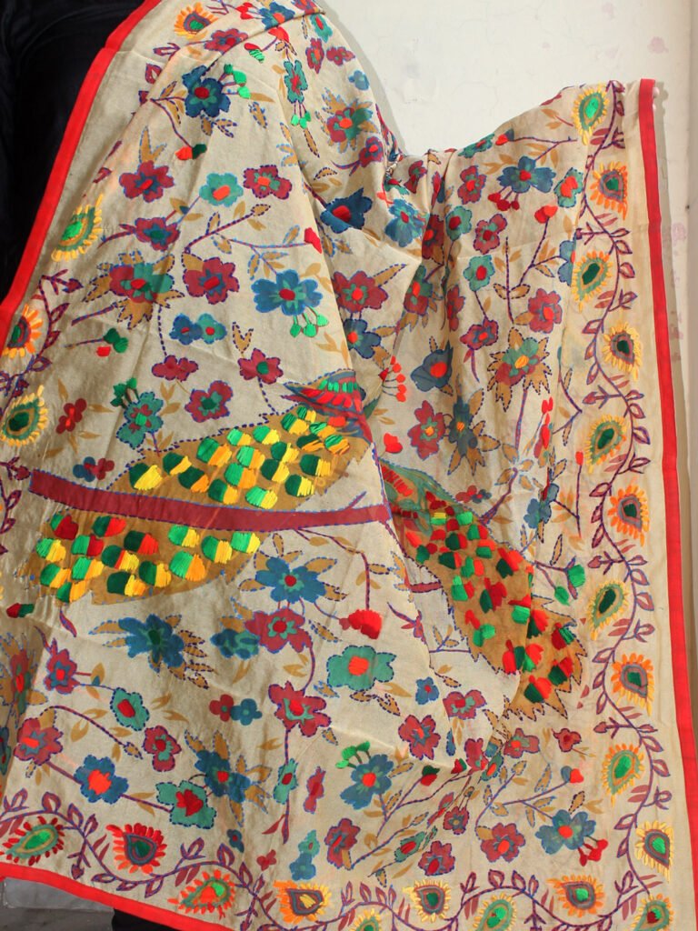 Peacocks, madhubani sujani embroidered dupatta – Shilphaat.com