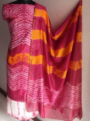 pink,-yellow-and-white-shibori-chanderi-ladies-suit at Shilphaat.com