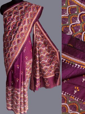 purple-kanthawork-handembroidered-sari at Shilphaat.com