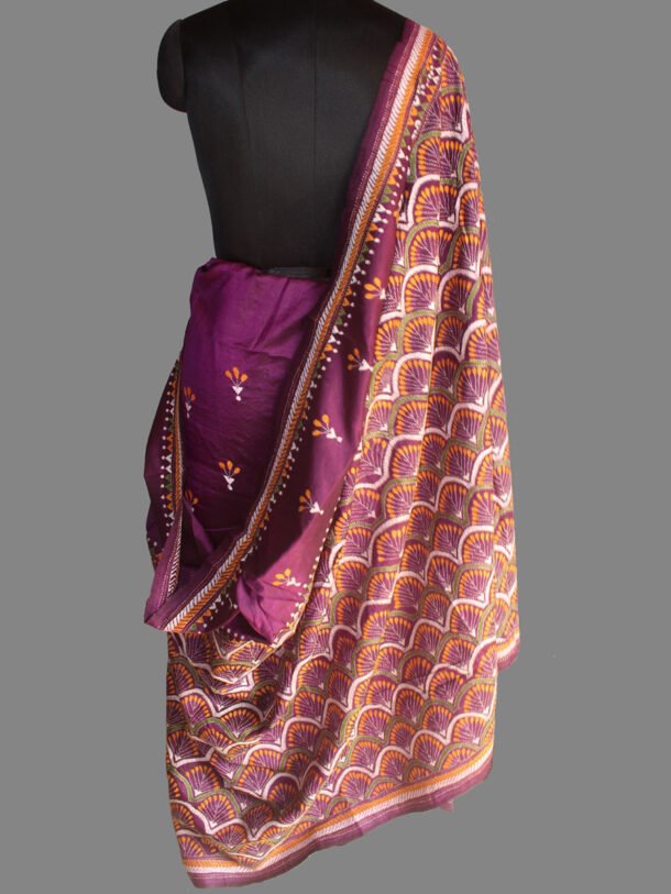 purple-nokashi kanthawork-pure silk-sari