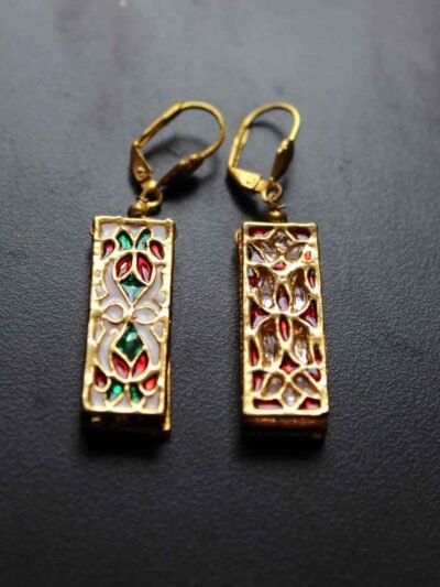 rectangular-kundanwork earrings