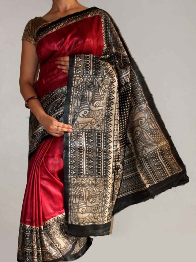 red-and-black-madhubani-bhagalpuri-tussar-silk-saree