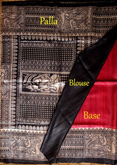 red-and-black-madhubani-tussar-silk-saree