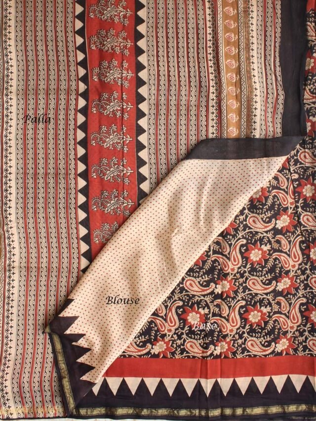 red-and-black-wood-block-printed-chanderi-sari.Shilphaat