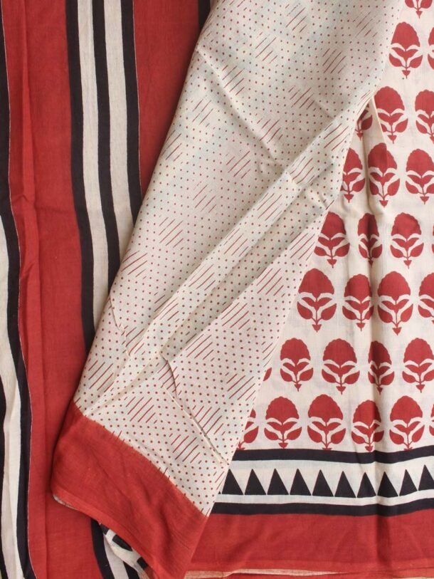 red-and-off-white-block-printed-cotton-saree.Shilphaat