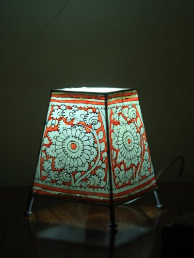 red-and-white-small-trapezoid-tholu-bommalata-table-lamp