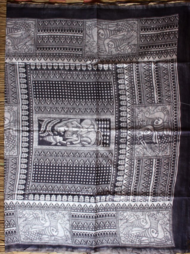 red-black-and-white-madhubani-bhagalpuri-saree-palla