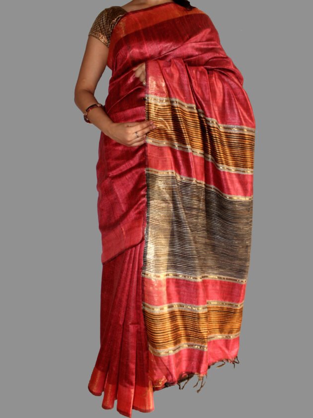 red-dupion-tassar--silk-saree