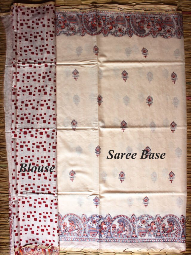 red-madhubani-on--white--bhagalpuri-saree-blouse