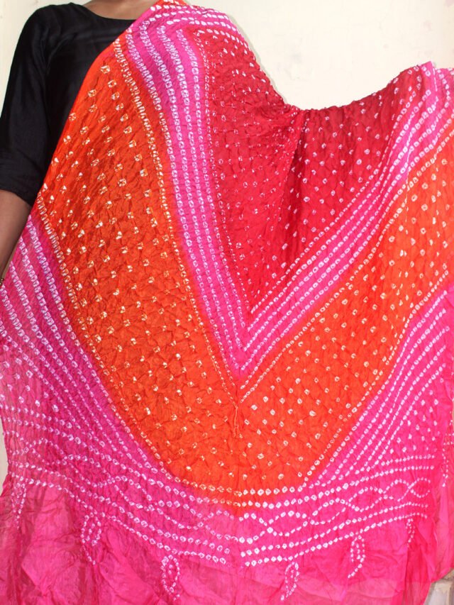red-orange-pink-polysilk-bandhani-dupatta
