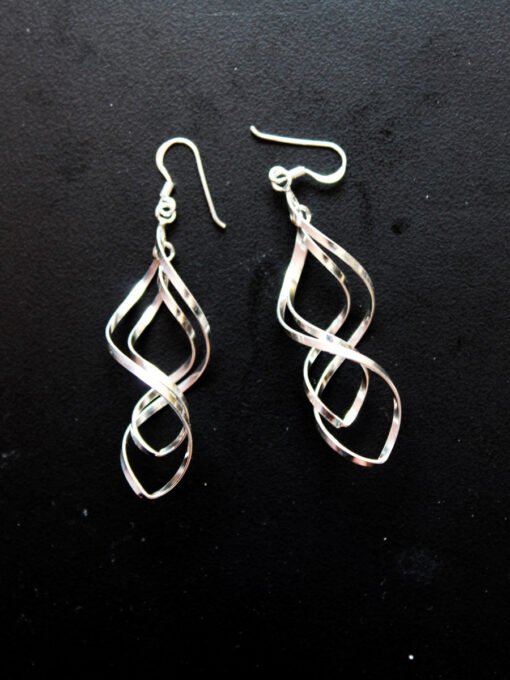 Textured Leaf Dangle Post Earrings in Sterling Silver