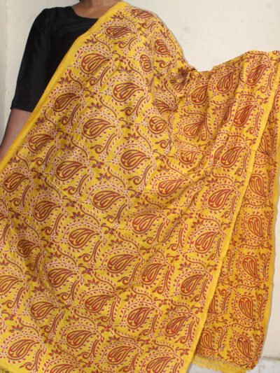yellow-block-printed-kanthawork-silk-dupatta