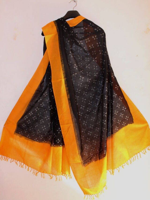 yellow-border-black-missing-thread-ikat-dupatta