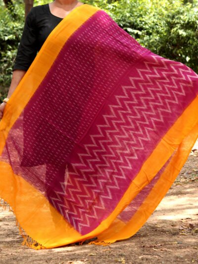 yellow-border,-pink-and-white-missing-thread-cotton-ikat-dupatta