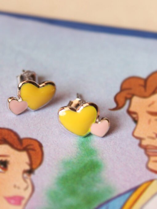 yellow-enamelled-heart-shape-silver-earrings