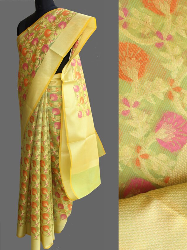 yellowish-green-kora-banarasi-saree