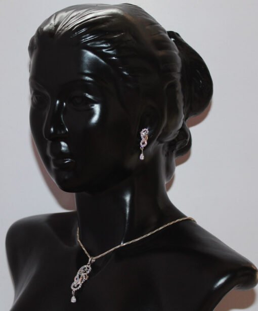 zircon fitted pure silver pendant earrings set