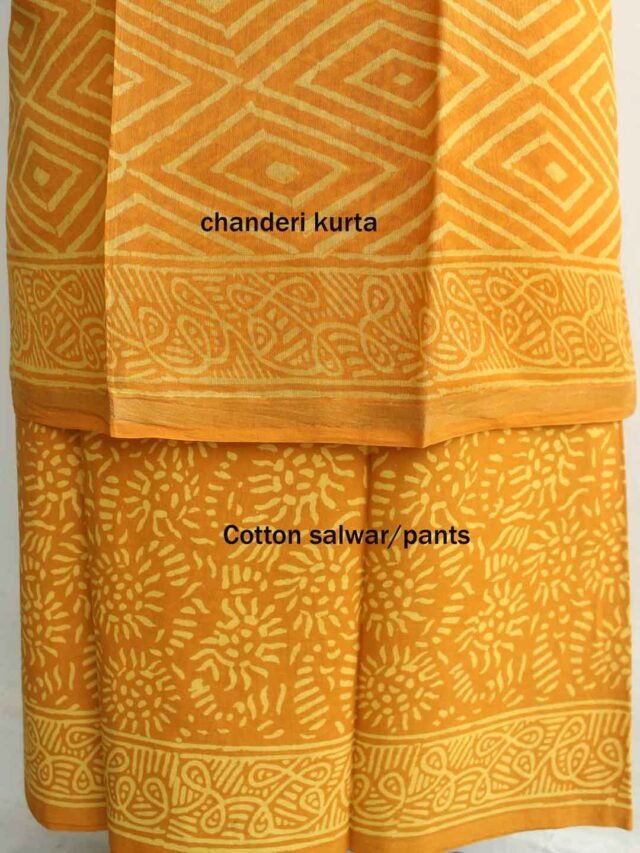 Brownish-yellowblock-print-silk-cotton-dress-material