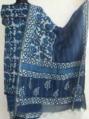 Dabu-Indigo-block-printed-chanderi-dress-material at Shilphaat.com