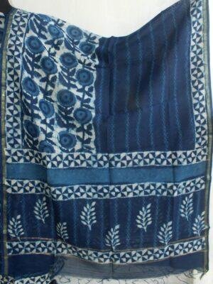 Dabu-indigo-Dabu-block-printed-silk-cotton-dress-material at Shilphaat.com