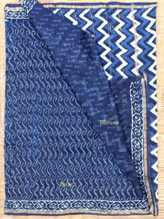 Dabu-indigo-block-printed-chanderi-sari shilphaat