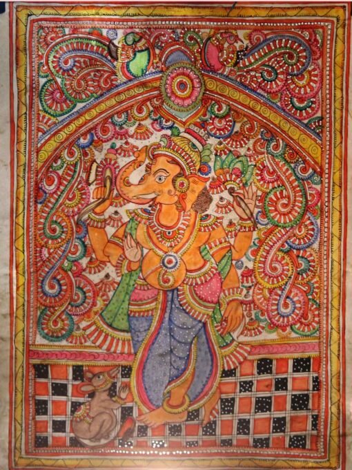 Ganesha-and-mushak-tholu-bommalata-handpainting