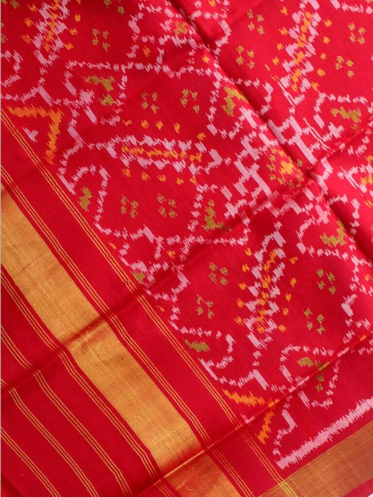 White, Green and Red pure silk Patola Dupatta – Shilphaat.com