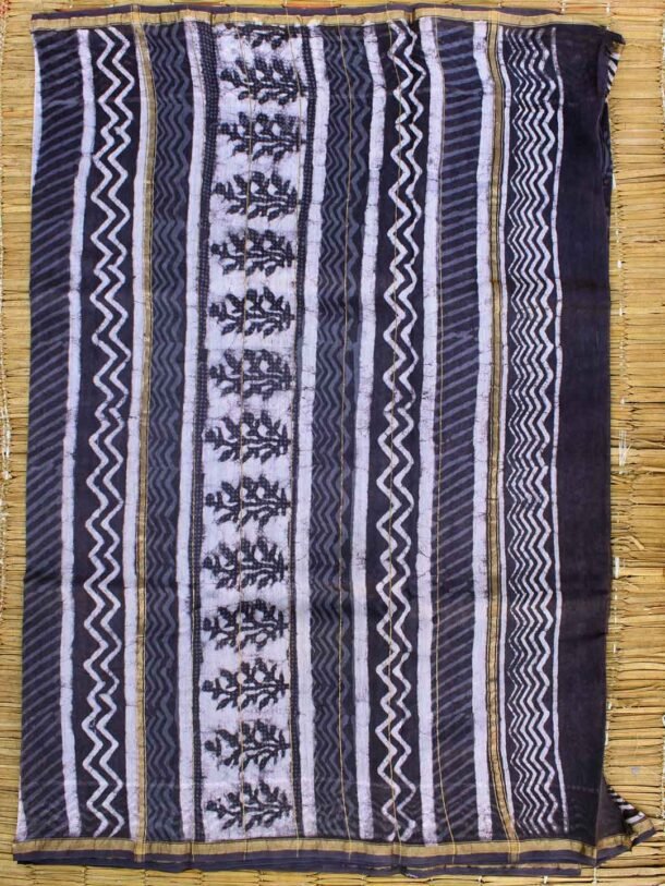 Grey-indigo-bagru-printed-silk-cotton-sari