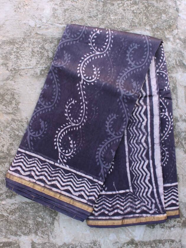 Grey-indigo-block-printed-chanderi-saree