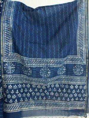 Indigo-Dabu-printed-chanderi-3pc-ladies-suit at Shilphaat.com