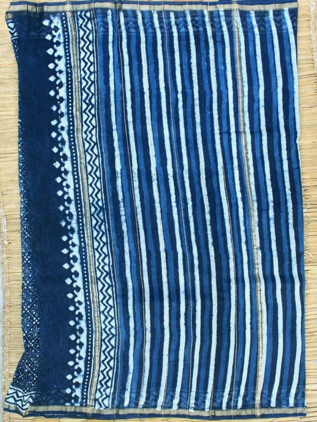 Indigo-and-white-bagru-printed-chanderi-saree