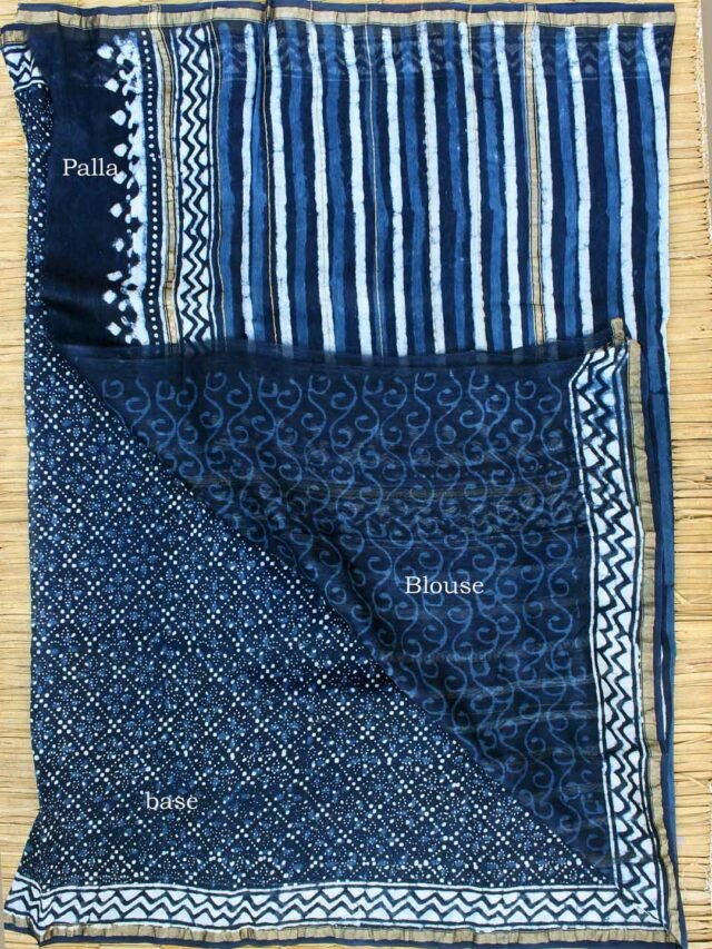 Indigo-and-white-block-printed-chanderi-saree