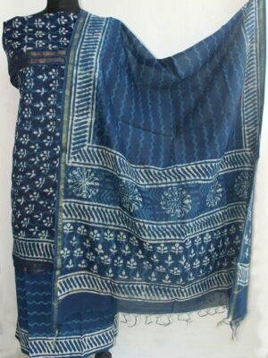 Indigo-block-printed-chanderi-ladies-suit-Shilphaat