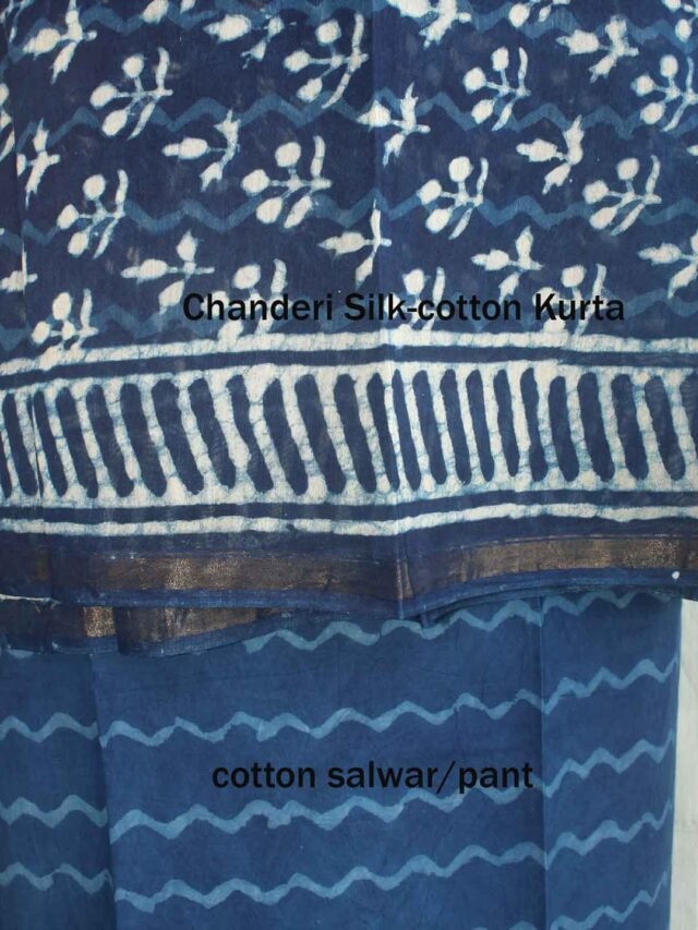 Indigo-block-printed-silk-cotton-dress-material
