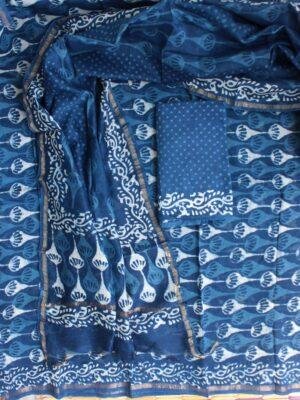 Indigo-dabu-hand-printed-chanderi-3pc-ladies-suit at Shilphaat.com