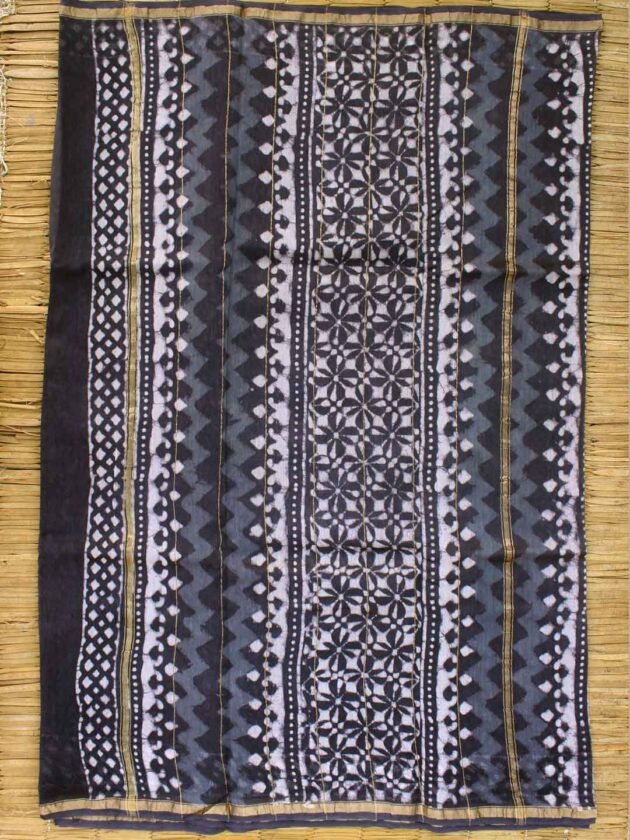 Indigo-grey-Dabu-printed-chanderi-saree