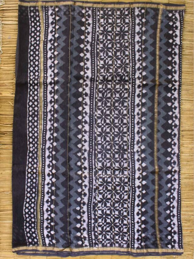 Indigo-grey-Dabu-printed-chanderi-saree