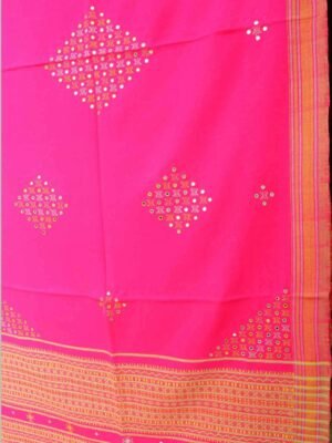 Neon-pink-bhujodi-mirrorwork-wool-shawl