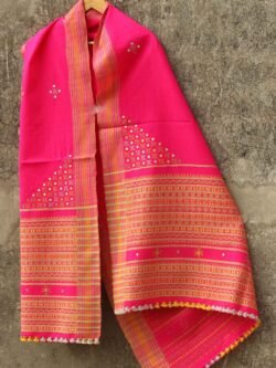 Neon-pink-mirrorwork-bhujodi wool-shawl