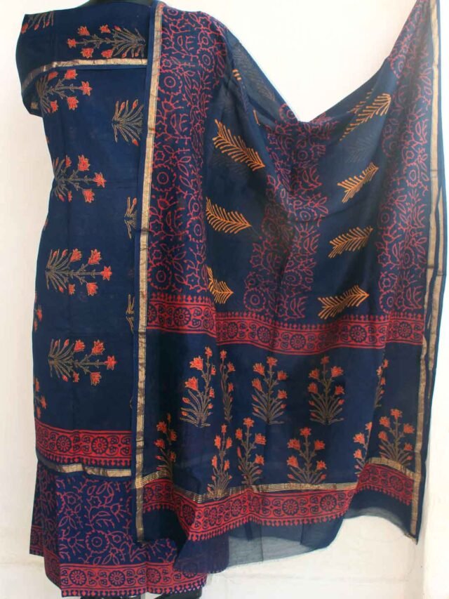 Red-and-indigo-block-printed-chanderi-dress-material